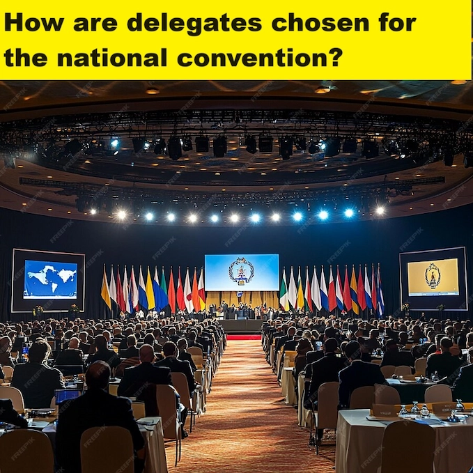 How are delegates chosen for the national convention?